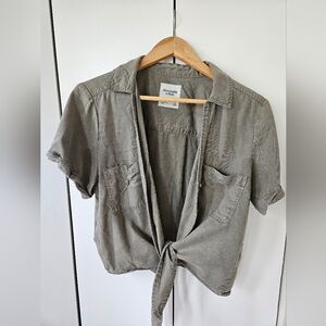 ABERCROMBIE & FITCH Women's Button Front Tie Waist Sage Green Top XL